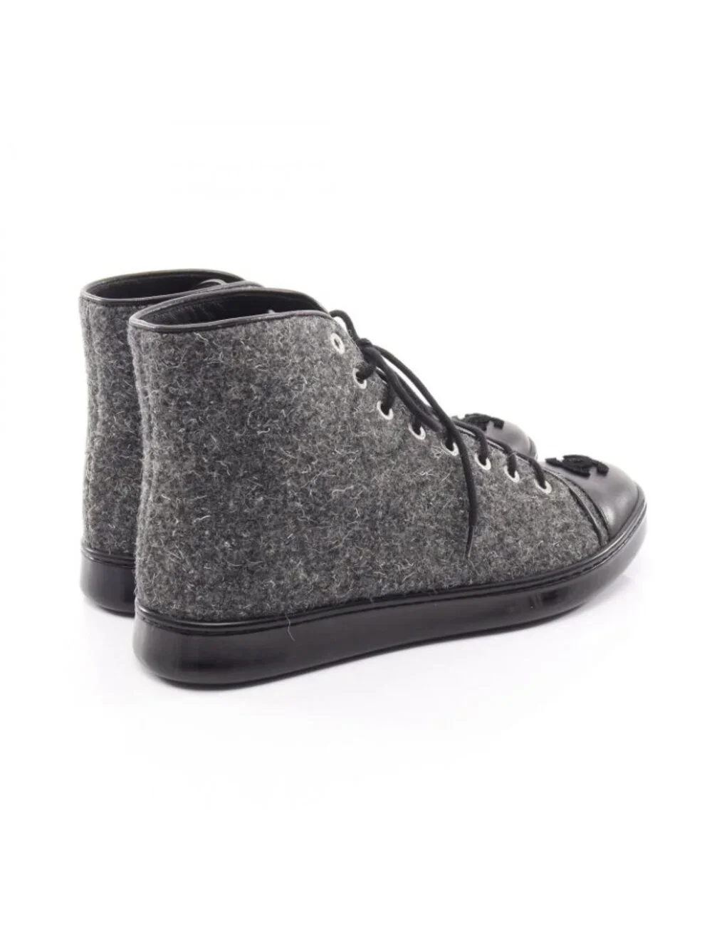 Chanel Sneakers CC Logo Fabric Leather CC Tweed High